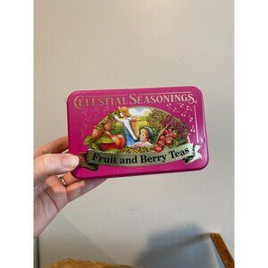Vintage Celestial Seasonings Fruit & Berry Teas Pink Tin Box With Aristotelian Q